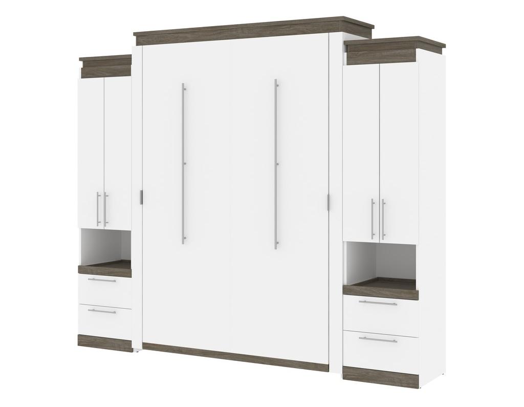 Queen Bed Storage Cabinets Shelves Walnut Grey Bestar